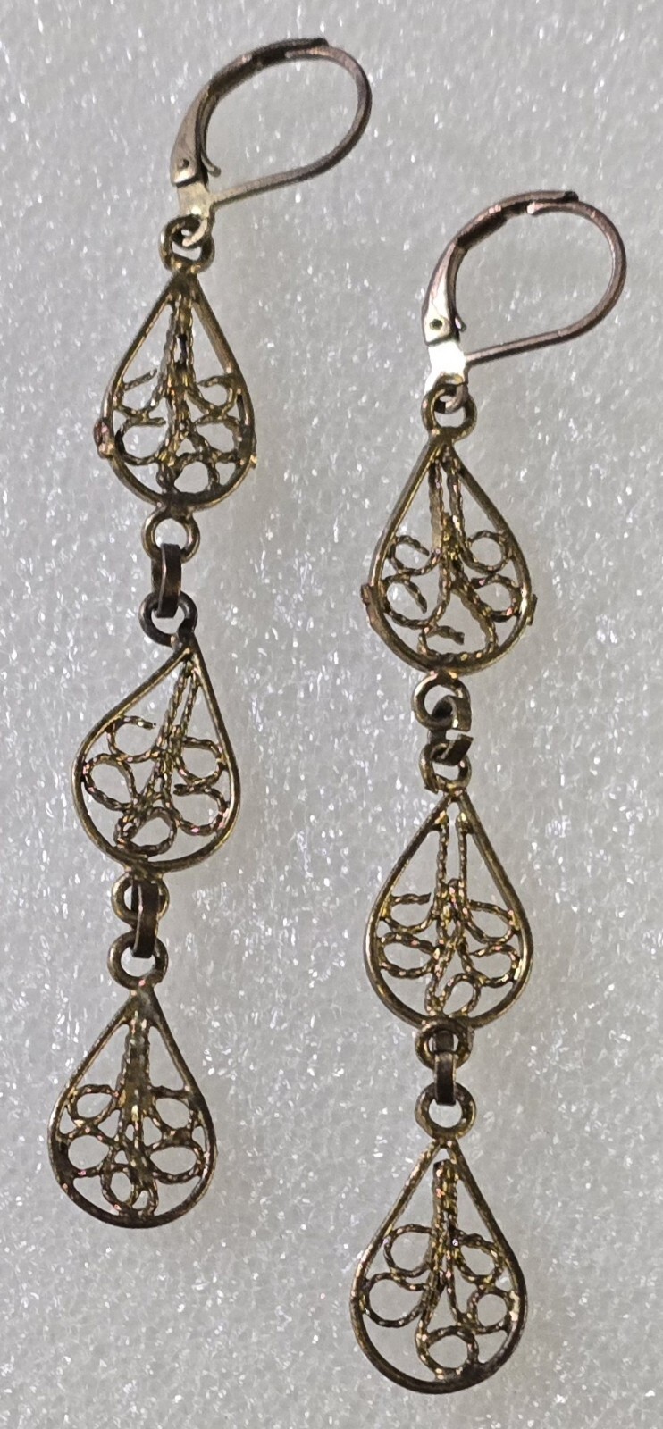Vintage Etruscan Chain Mail Dangle Necklace & Cannetille Drop Pierced Earrings