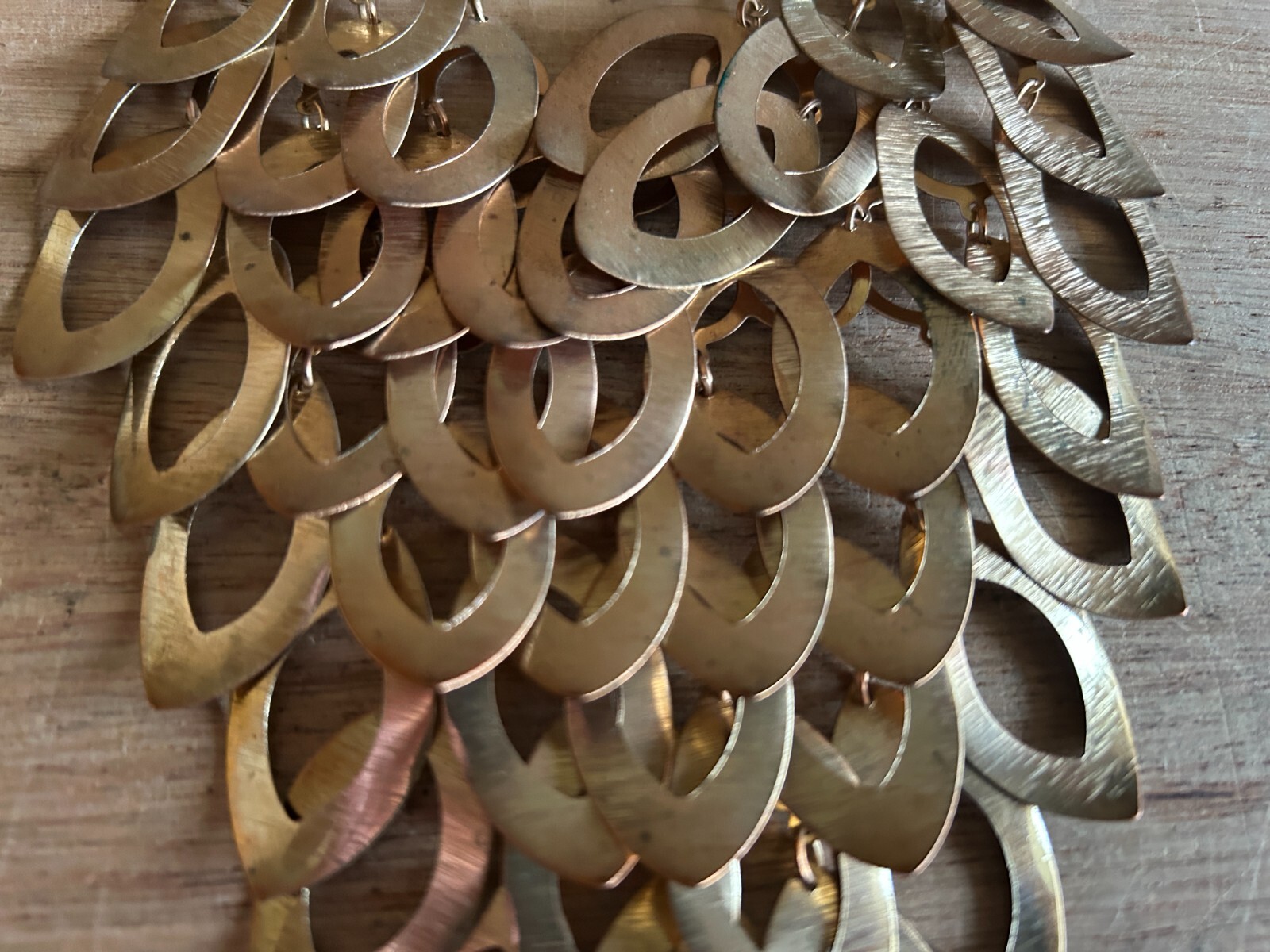 Bib Necklace Overlapping Dangling Layered Costume Teardrop Brass Tone Vintage