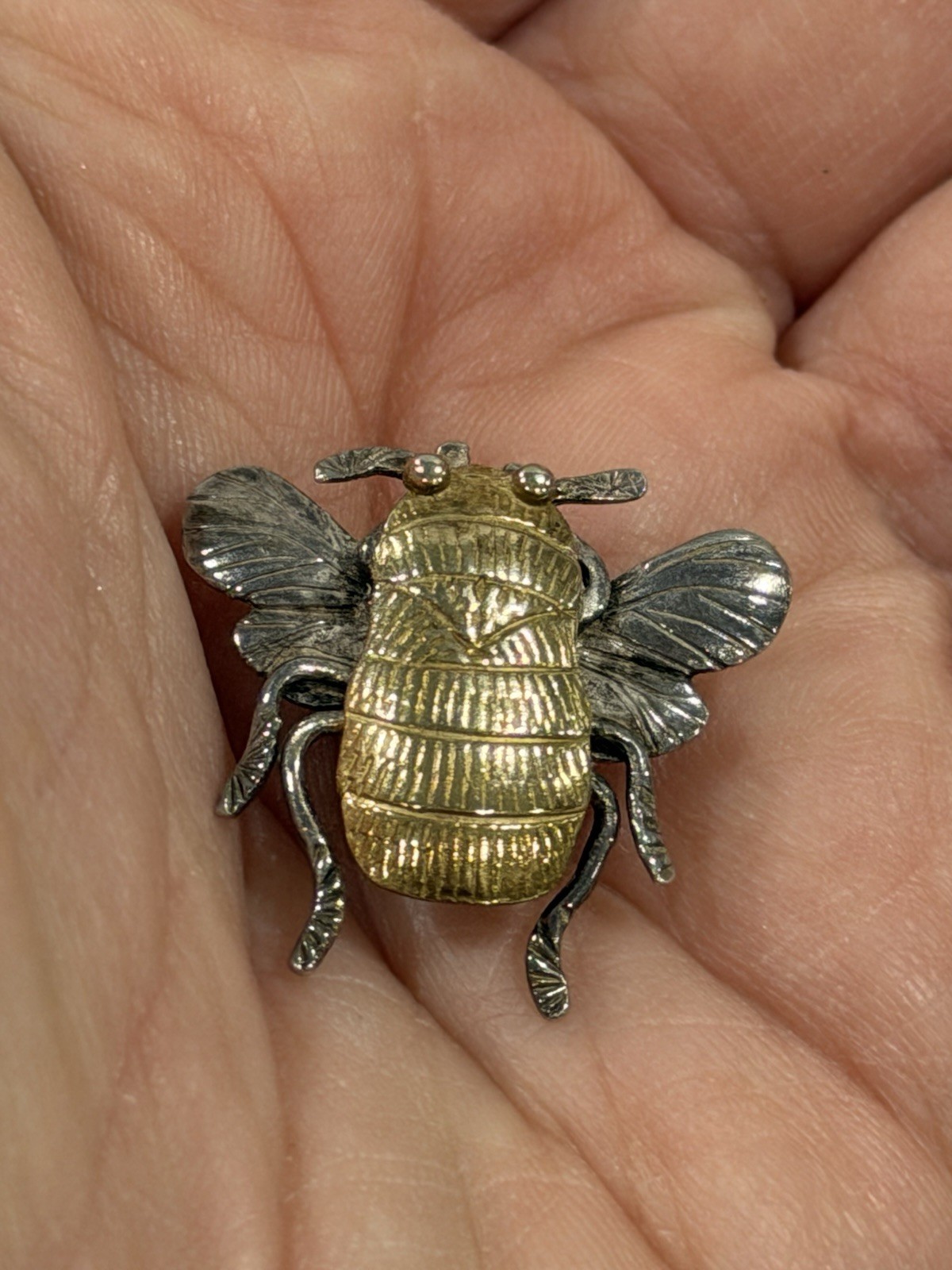 Vintage Sterling Silver Mexico Bee Figural Brooch Mixed Metal Taxco Style Insect