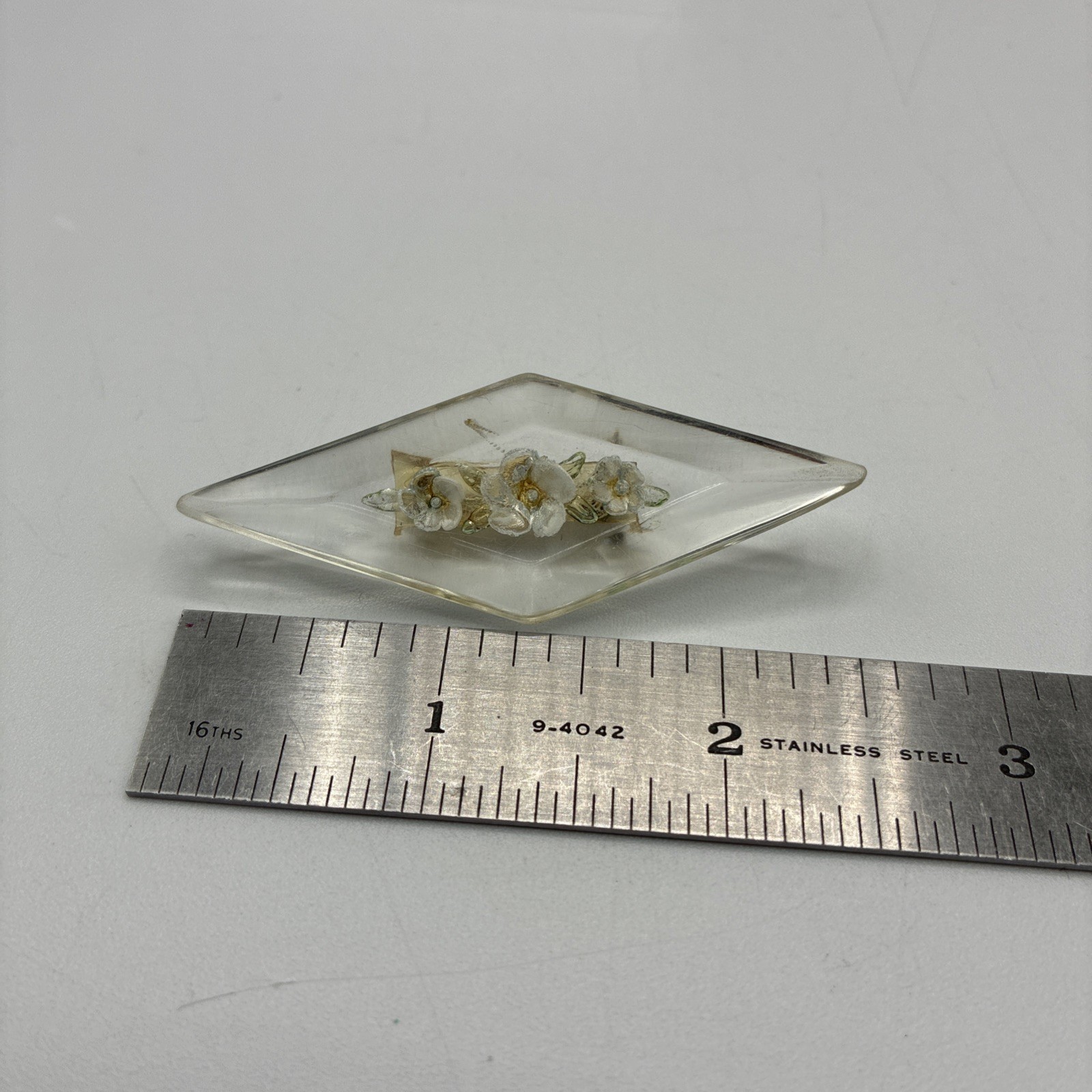 Vintage Lucite Floral Brooch Small Cluster Flowers Brooch Diamond 1930s 1950s