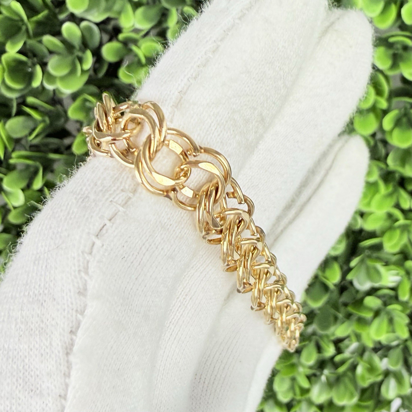 Vintage 12K Gold Filled Double Link Starter Chain Charm Bracelet Approx. 8”