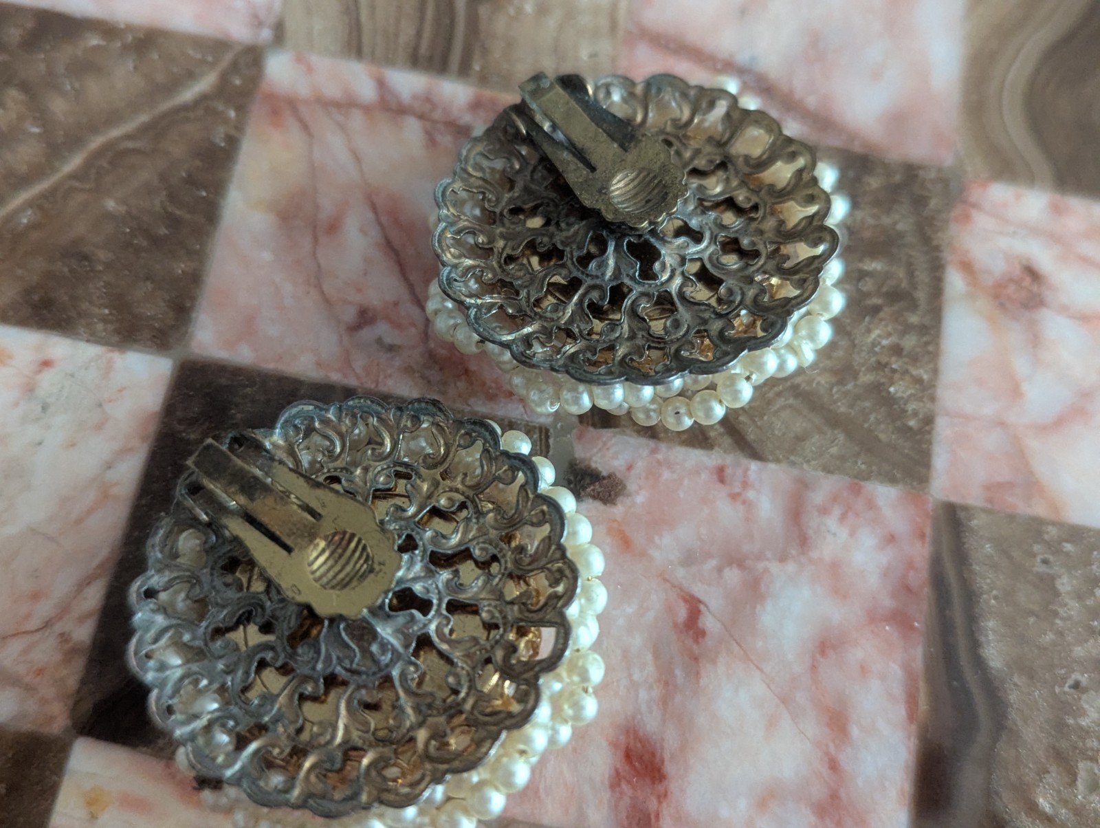 Miriam Haskell Large Pearl Ornate Cluster Statement Art Earrings Vtg Jewelry