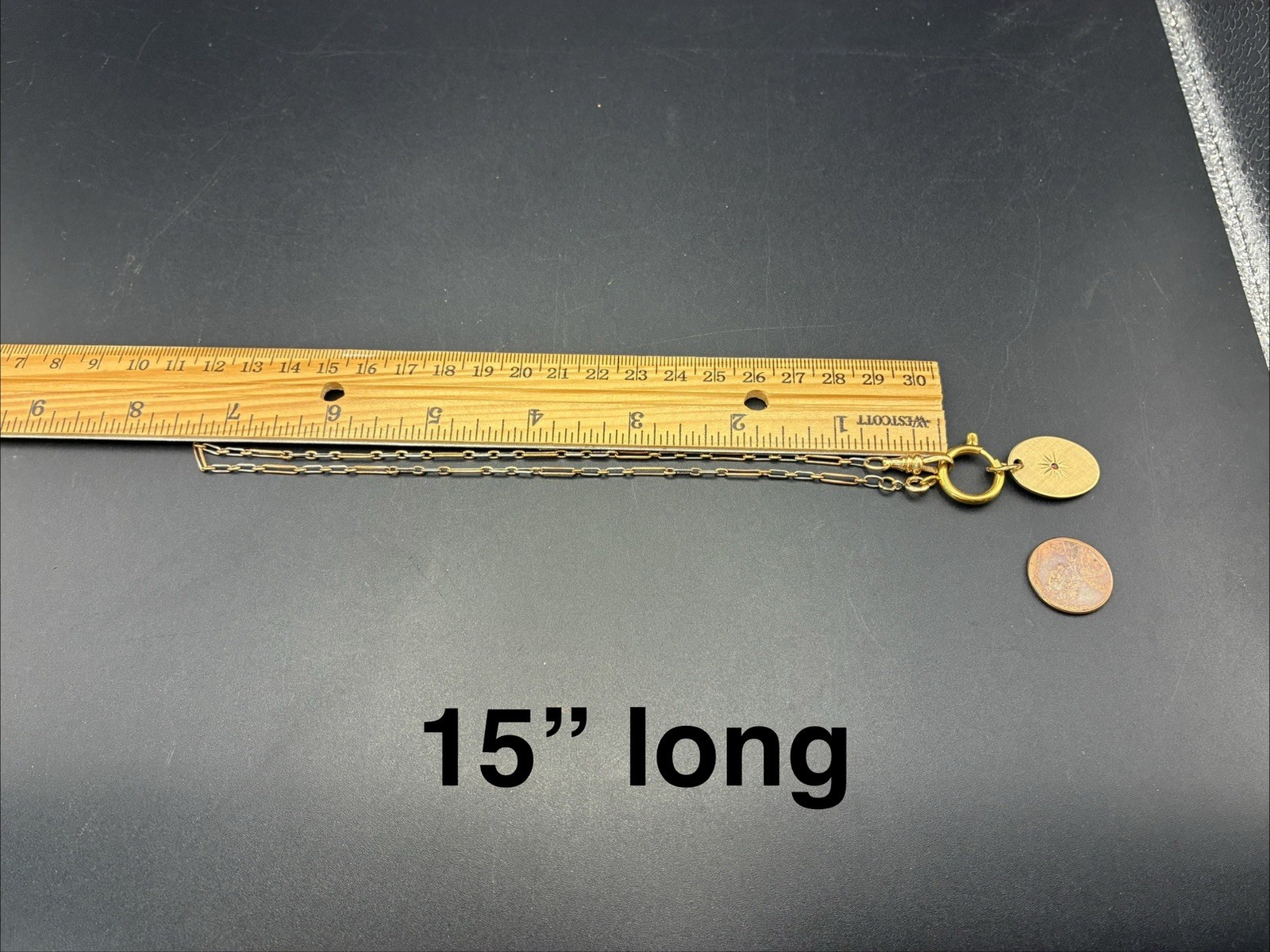 Vintage 12k Gold Filled Pocket Watch Chain FOB,Dog Clip,O-Ring, Ruby-Glass Charm