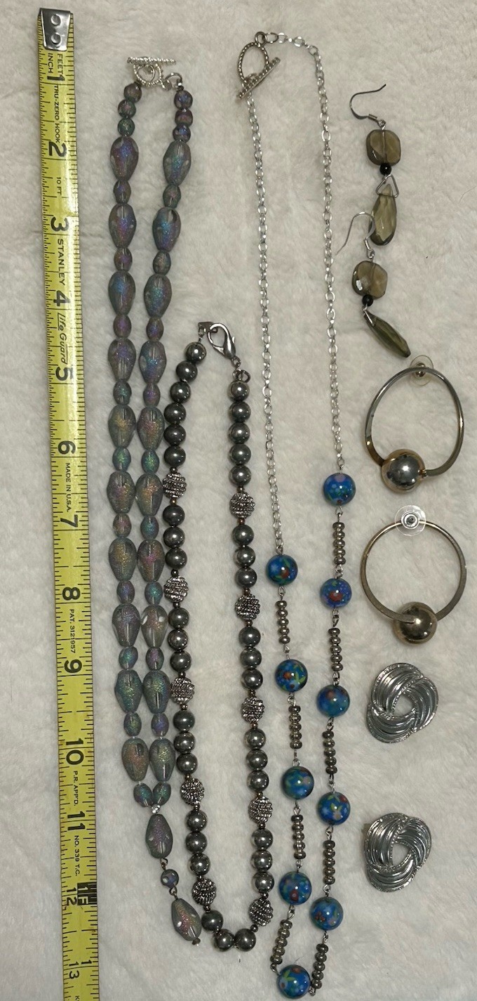 Vintage 90’s Jewelry Lot Of 6 Turquoise Lavender Silver Tone Necklace Earrings