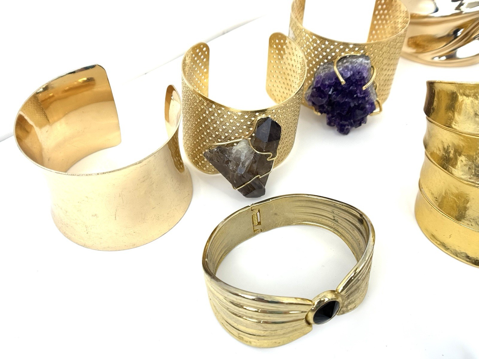 Vintage Gold Tone Bracelet Cuff Lot Of 11 Statement Bangles 1 Lb 9 Oz Mixed