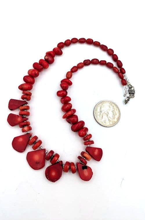Vintage Genuine Coral Necklace Red Branch Coral Statement Bib 14 Inch
