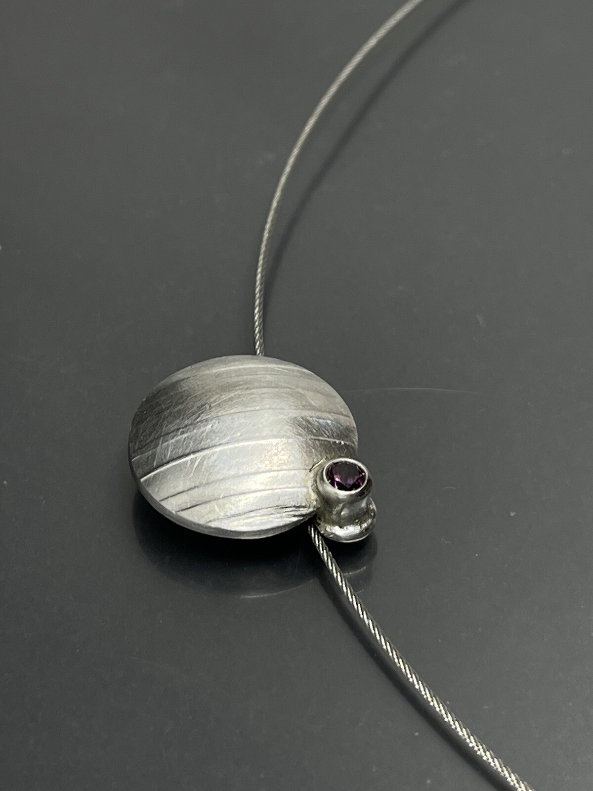 Vtg Sterling Silver 925 Wire Necklace With Pendant & Pink Stone 18 in Signed✨