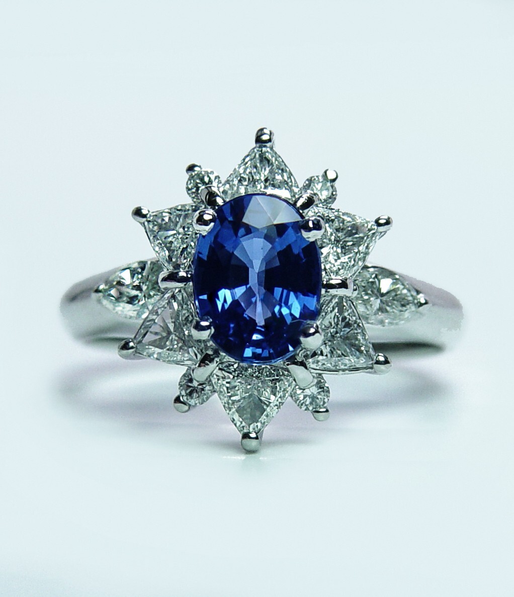 Vintage Sapphire Trillion Marquise Diamond Platinum Ring Princess Diana Estate