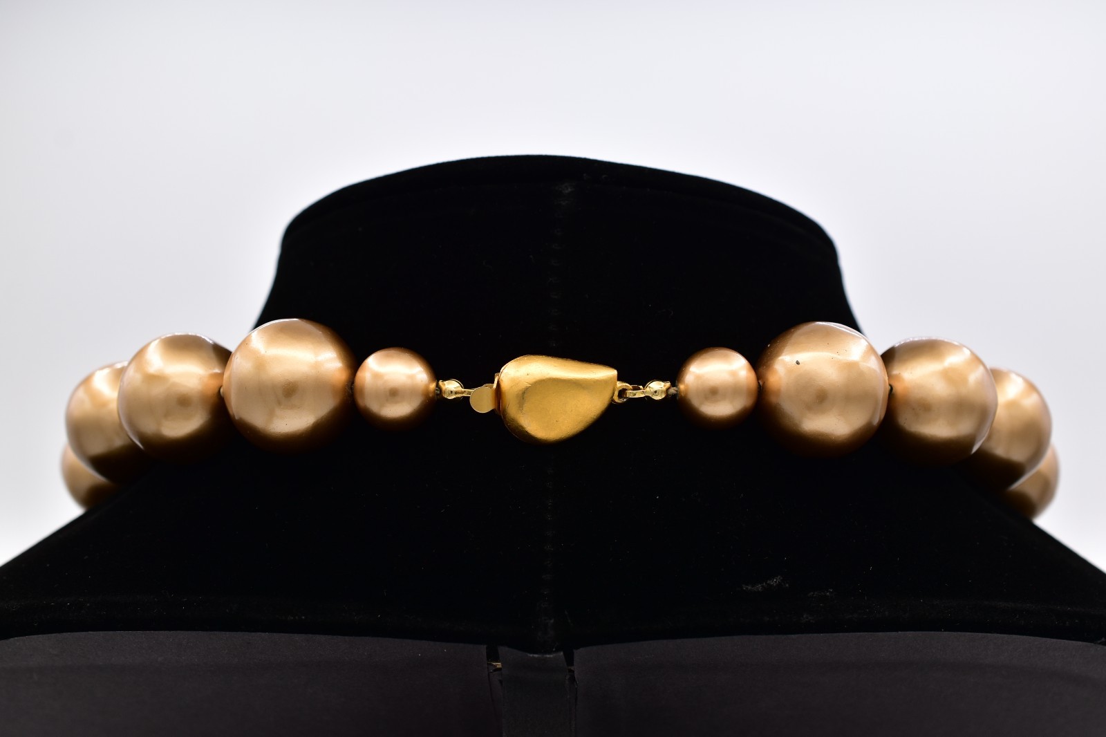 Vintage Chunky Gold Pearl Choker Necklace Large Beaded Statement Collar 80s BinI