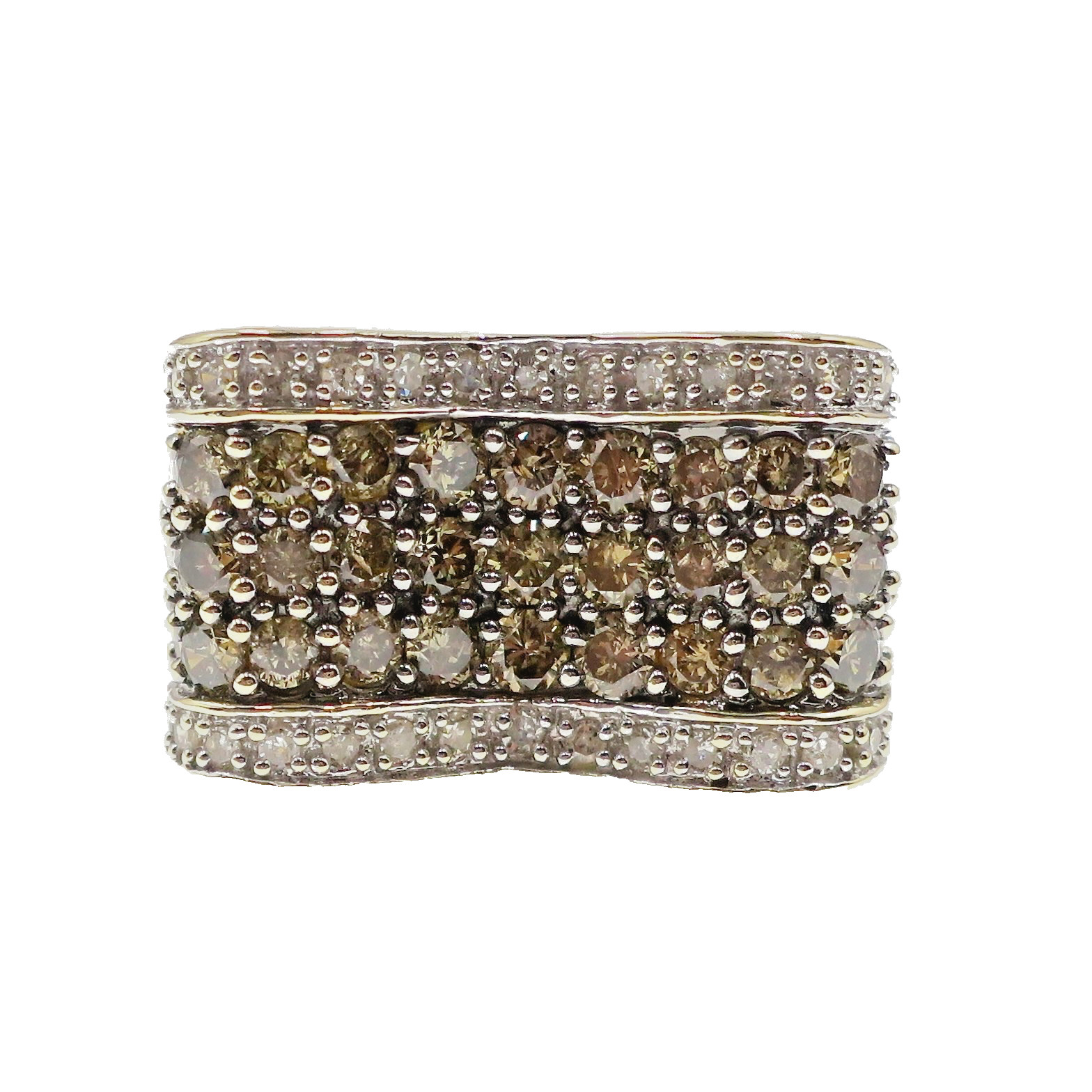 10k Solid Yellow Gold 1ct Natural Champagne and White Diamond Ring Size 8