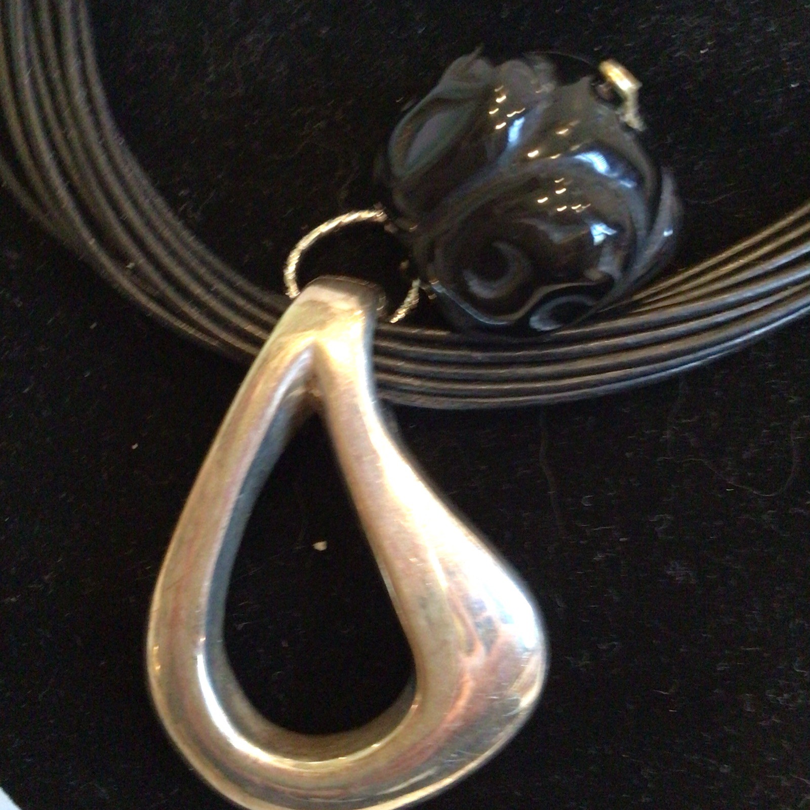 SPECIAL SEBBAG VON MUSULIN NECKLACE STERLING PENDANTS HUGE BLACK CUT BEAD LOVELY