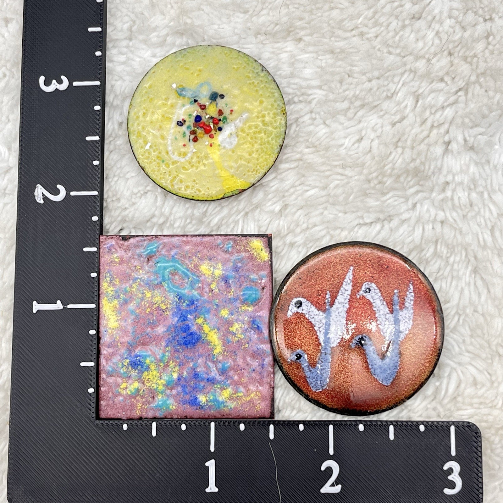 Vintage Modernist Brooch Lot of 3 Abstract Copper and Enamel Pins