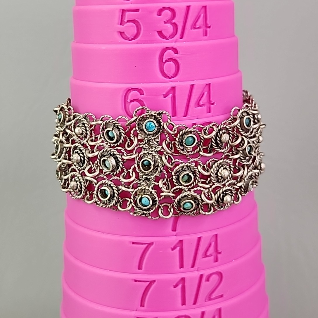 Vintage Cannetille Bracelet Blue Bead Silver Tone Chain Slide Clasp Filigree 6.5