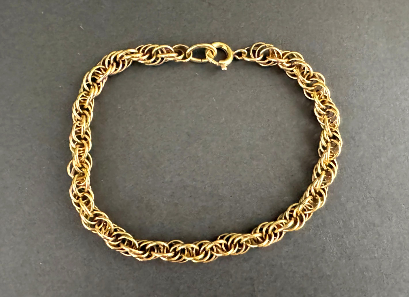 VTG Signed 1/20 12K Yellow Gold Filled Twisted Rope Chain Bracelet MCM 7 1/4”