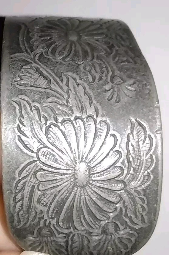 Vintage Salisbury Pewter Floral Cuff Bracelet Flower of the Month “September”