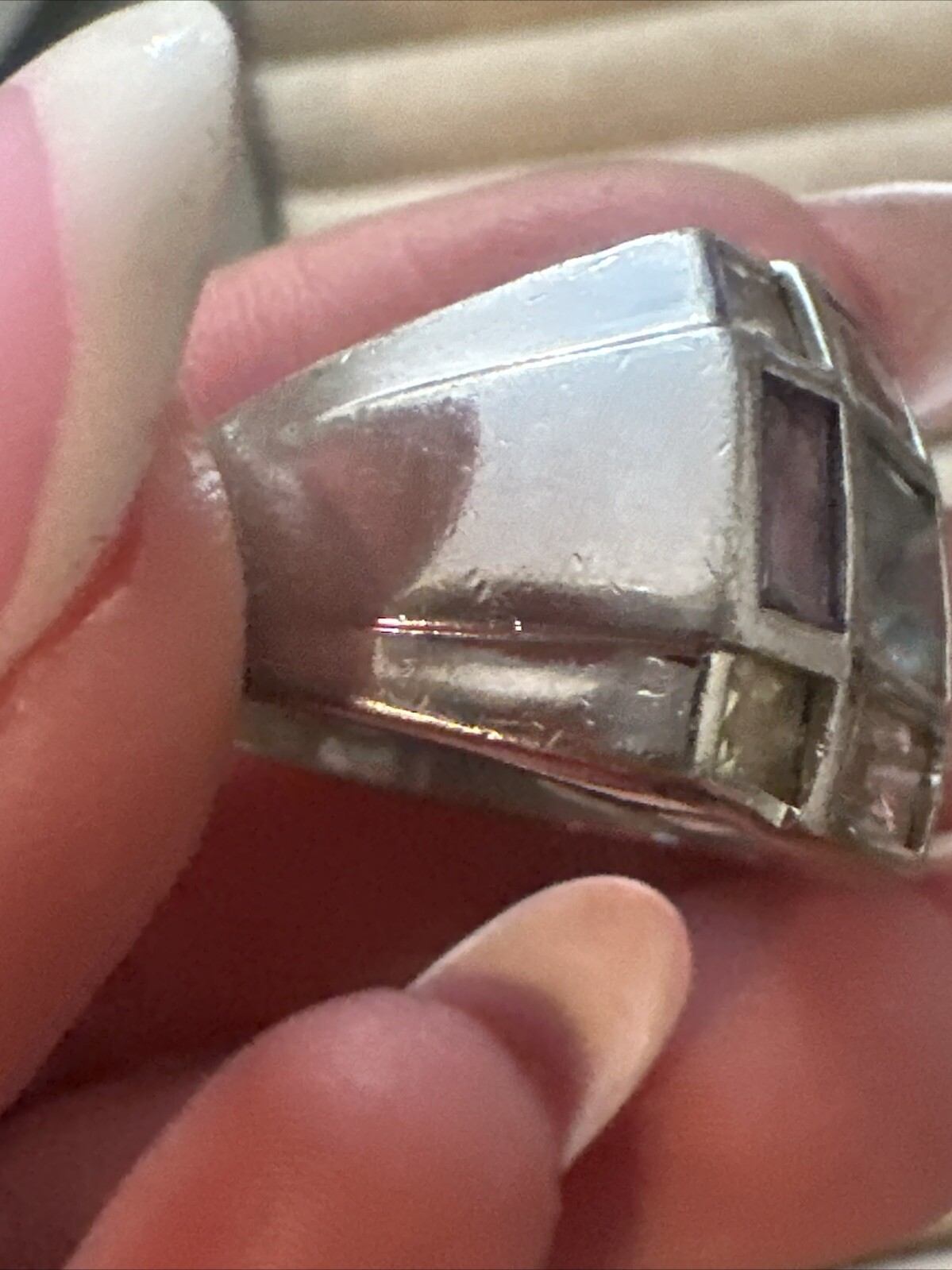 DESIGNER FAS STERLING SILVER PASTEL MULTI COLOR TOPAZ SQUARE CUT RING
