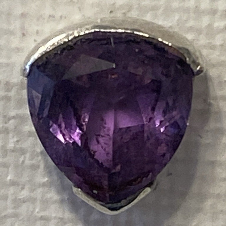 Vintage Faceted Amethyst & Pure Silver Pierced Earrings Deep Purple Trillion Cut