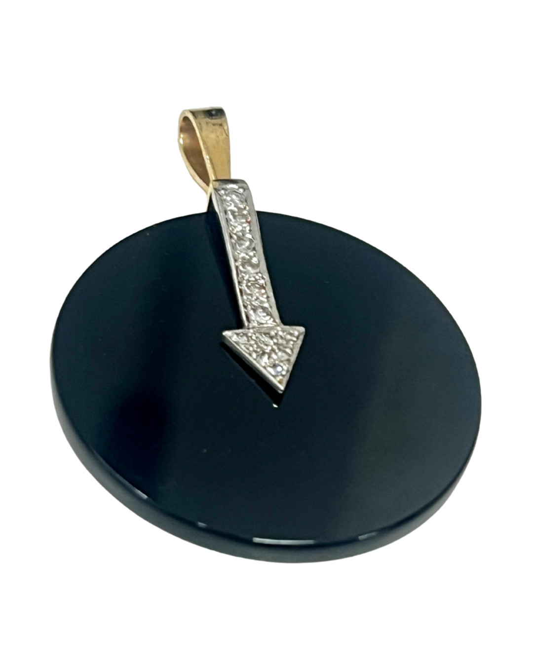 Circa 1920s Black Onyx & Diamond 14K Gold Pendant