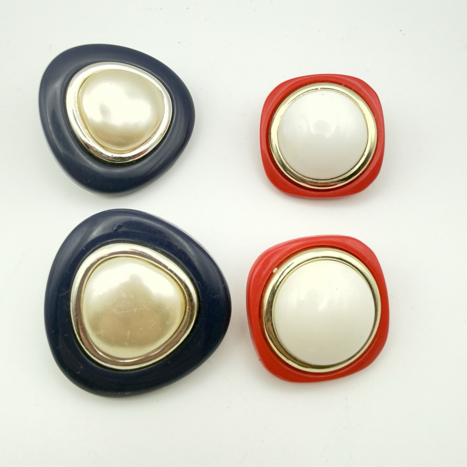 Vintage Clip On earrings Lot Nautical Red White Blue Hoop Button Retro 10pr USA