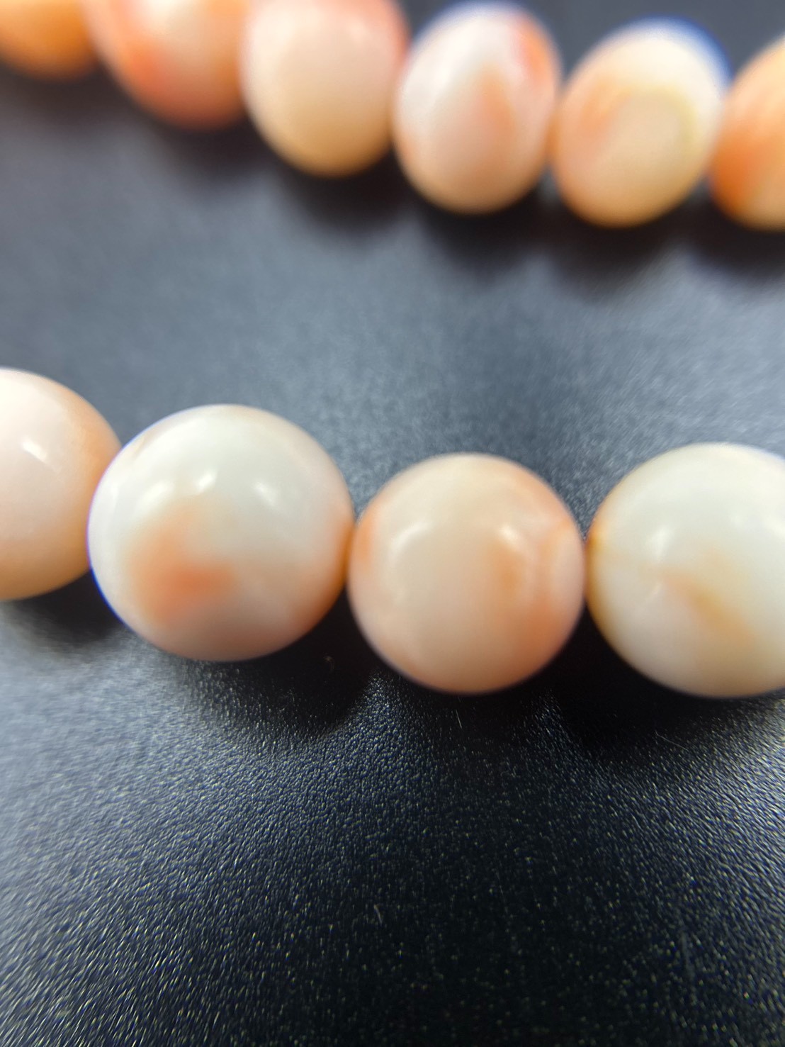Japanese Pink Coral Bead Necklace Angel Skin Coral Graduated 10.6mm Silver Clasp
