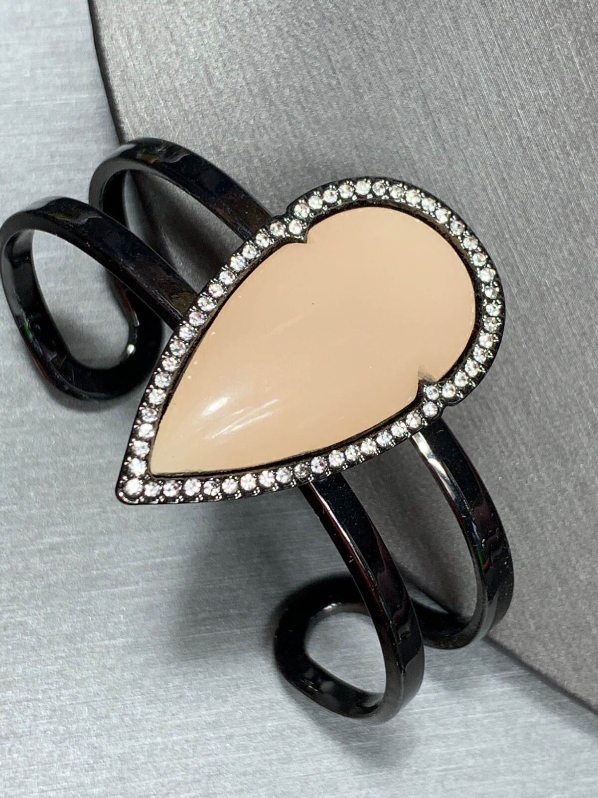 Vintage Pink Teardrop Micro Pave Rhinestone Gunmetal Grey Cuff Bracelet