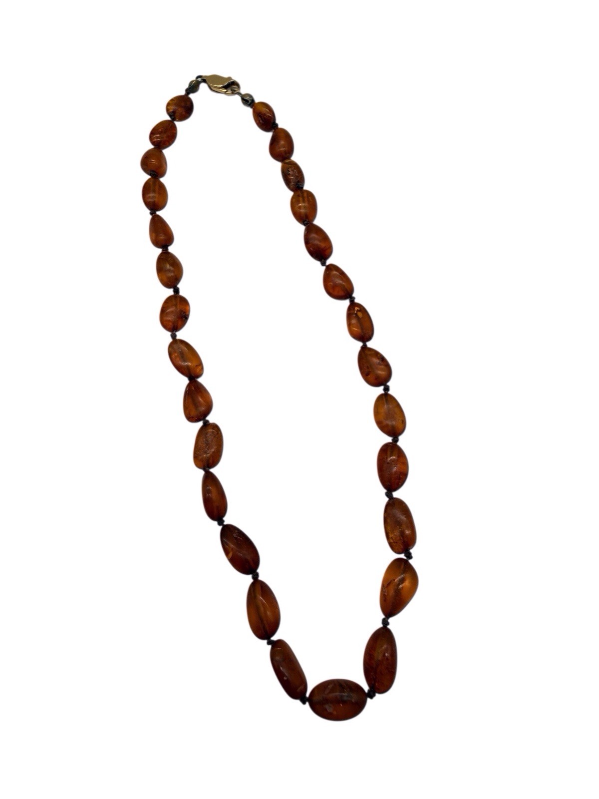 Vintage Natural Honey Amber Small Necklace Choker Gold P. Clasp Hand Knotted A9