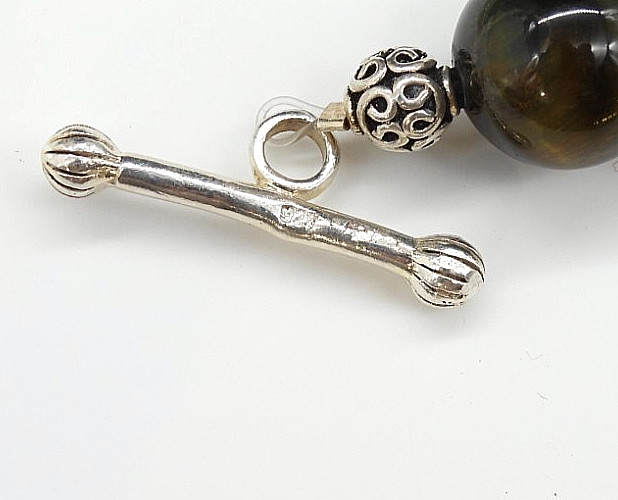 Vintage Jadeite Elephant Pendant Necklace Tiger Eye Quartz Sterling Silver 925