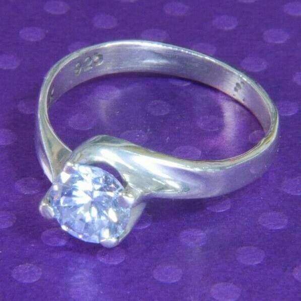Iolite 6mm Cordierite 0.925 Sterling Silver Estate Engagement Band Ring size 6.5