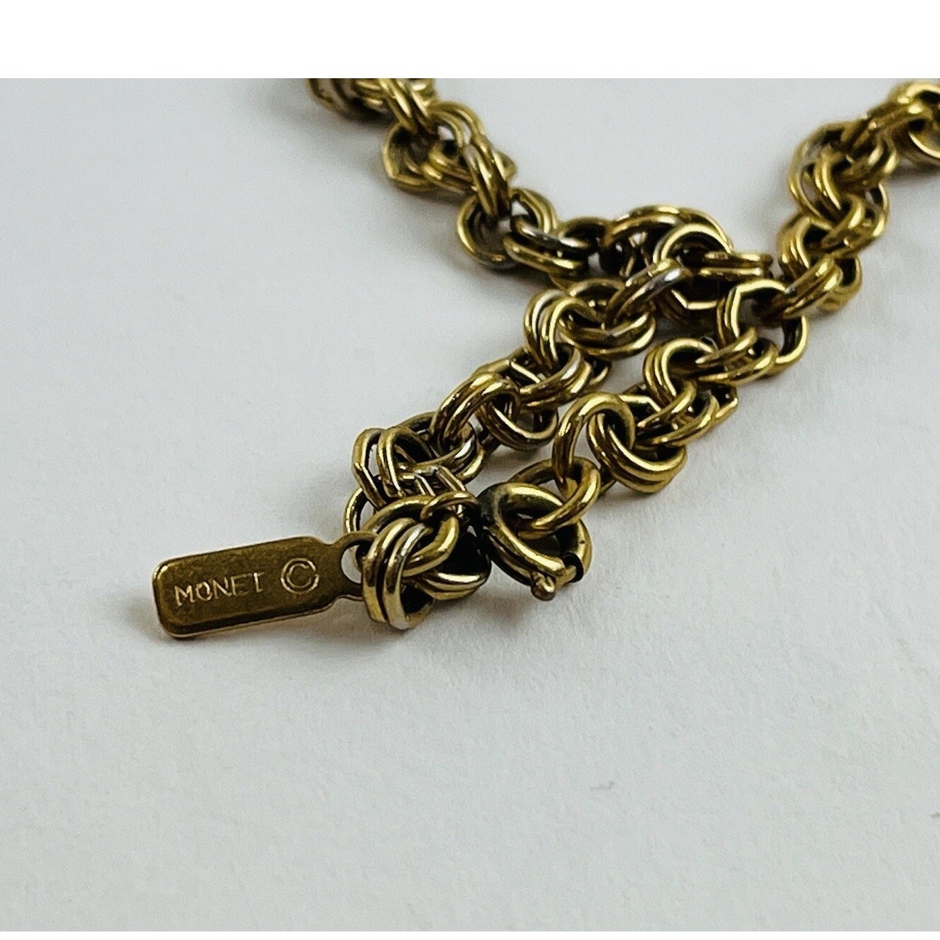 Vintage MONET GOLD TONE NECKLACE Rolo Round Chain Double Link CLASSY! Rare Singl