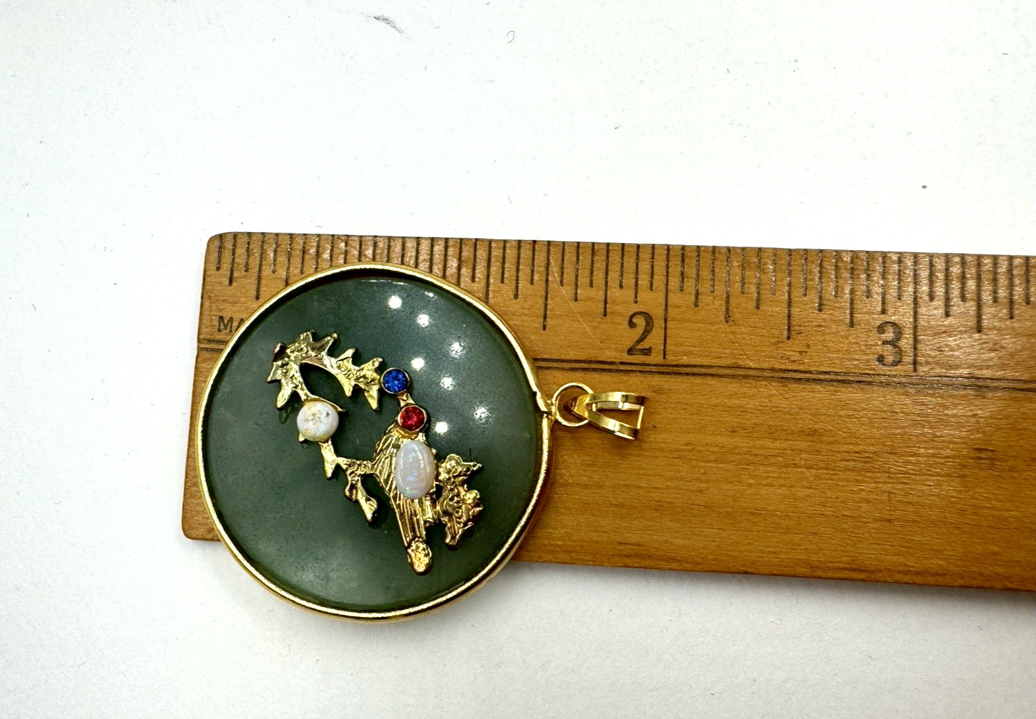 BIRD PENDANT ROUND CHINESE Semi Precious Gemstone NEW OLD VNTG LAPIS AVENTURINE