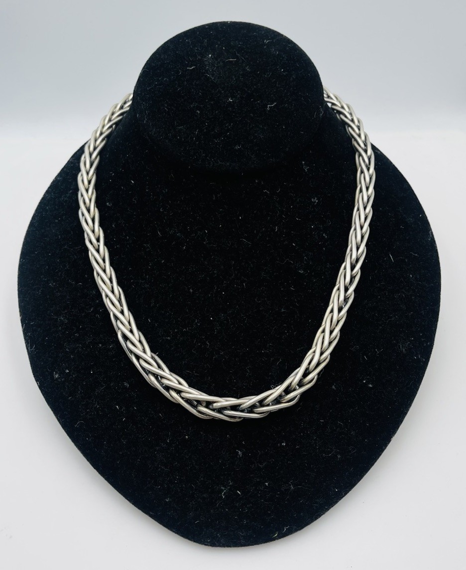 Versani Vintage Sterling Silver Spiga Wheat Chain Toggle Necklace 18″