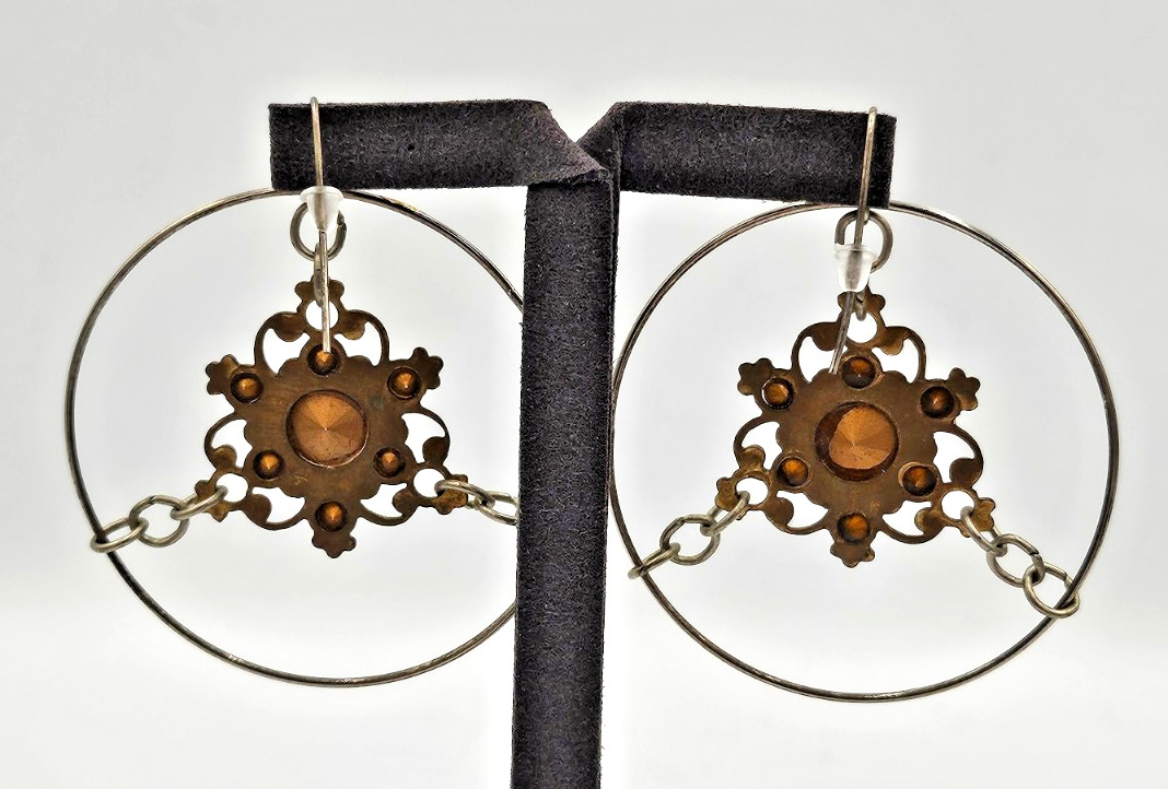 Vintage Pink Rhinestone Hoop Dangle Earrings Boho Chandelier Fish Hook