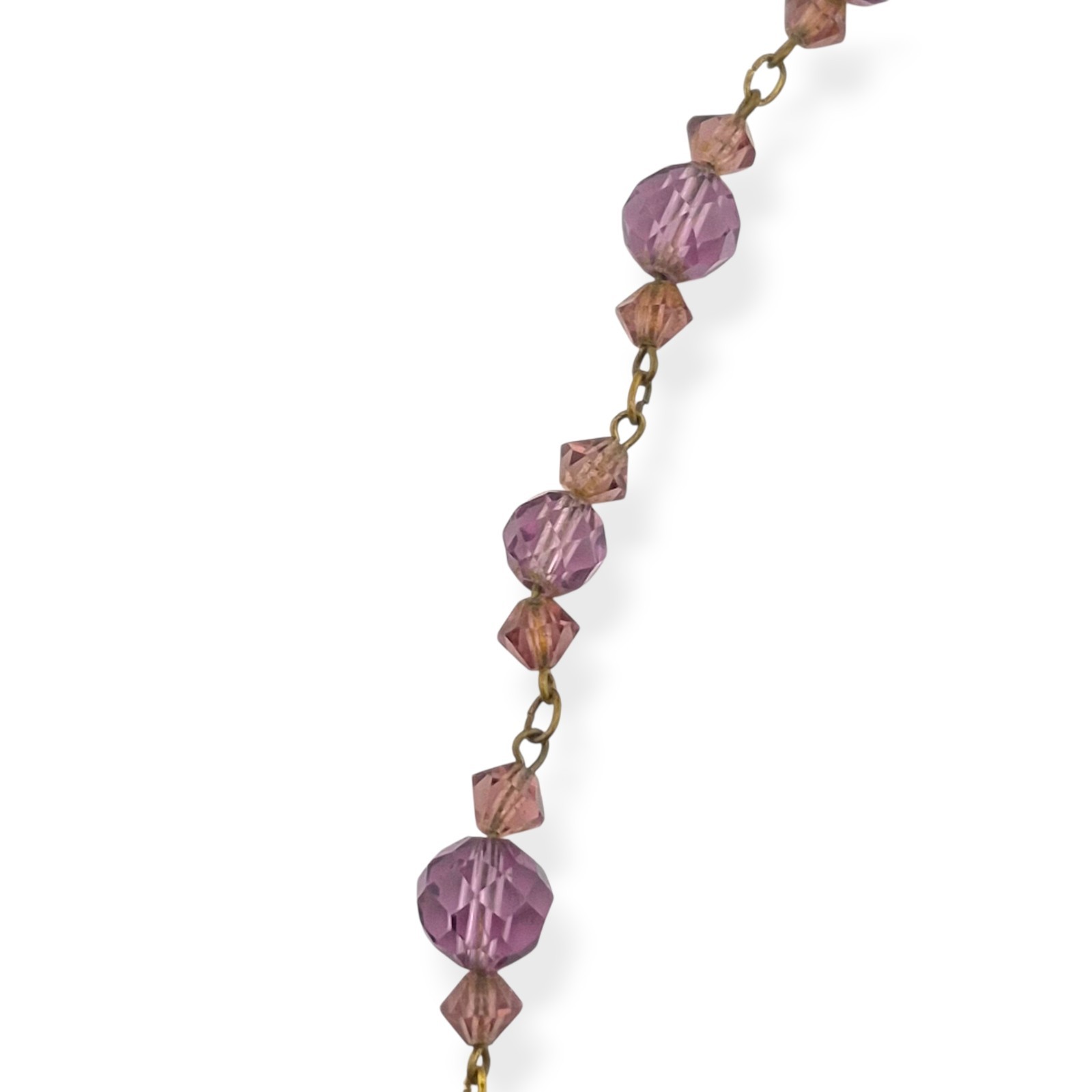 Vintage Art Deco Amethyst Purple Glass Bead Necklace Faceted Prong Set Czech