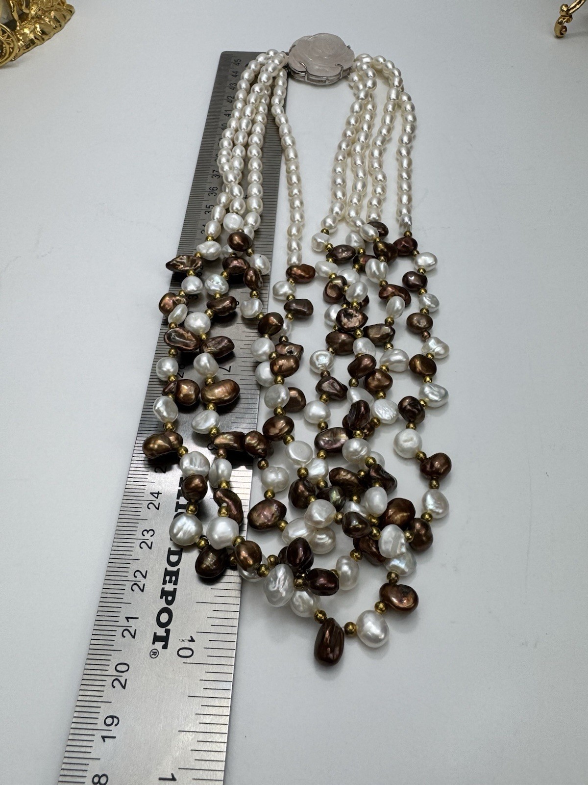 Stunning Freshwater Pearl Necklace White & Chocolate Baroque Rose Quartz Clasp