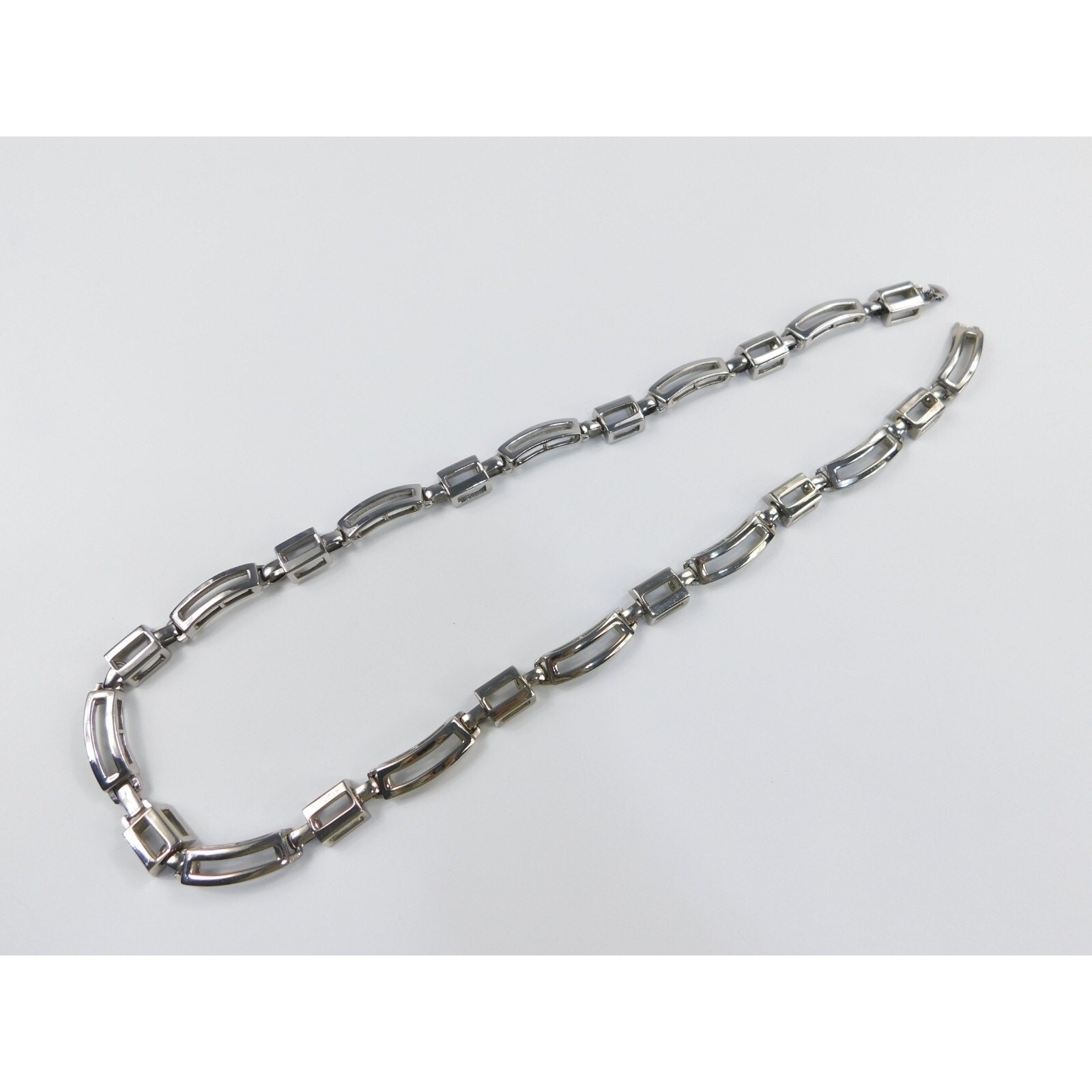 Vintage Lucien Piccard Silver Tone Convertible Necklaces Modernist Square Link
