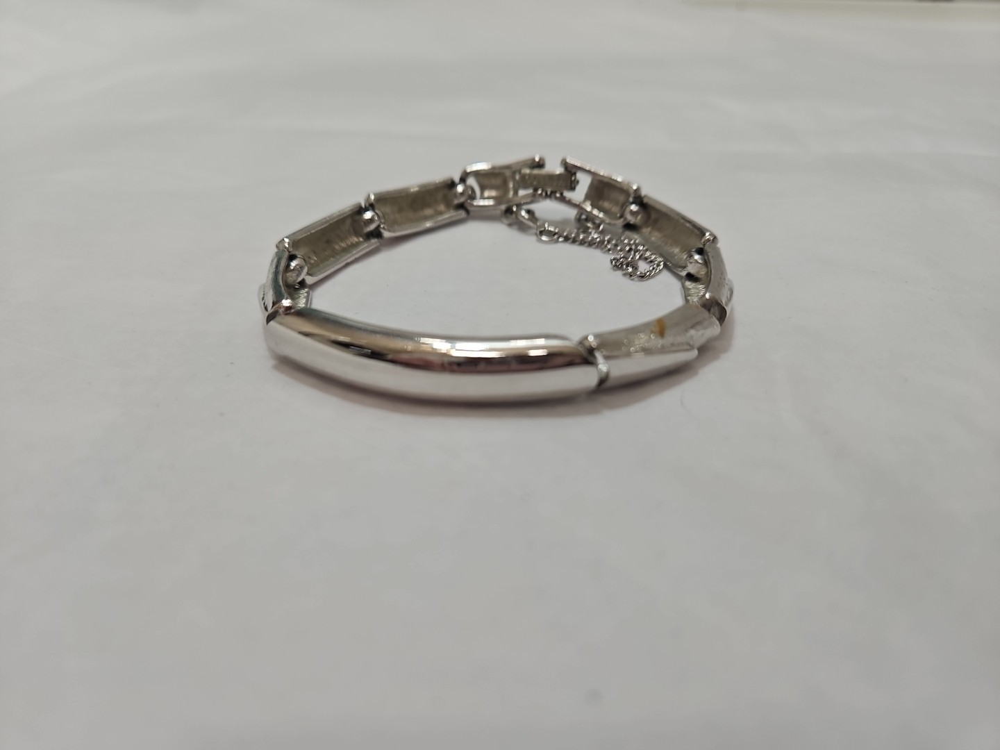 Vintage Monet Bracelet Silver Tone Chunky with Box Clasp Safety Chain
