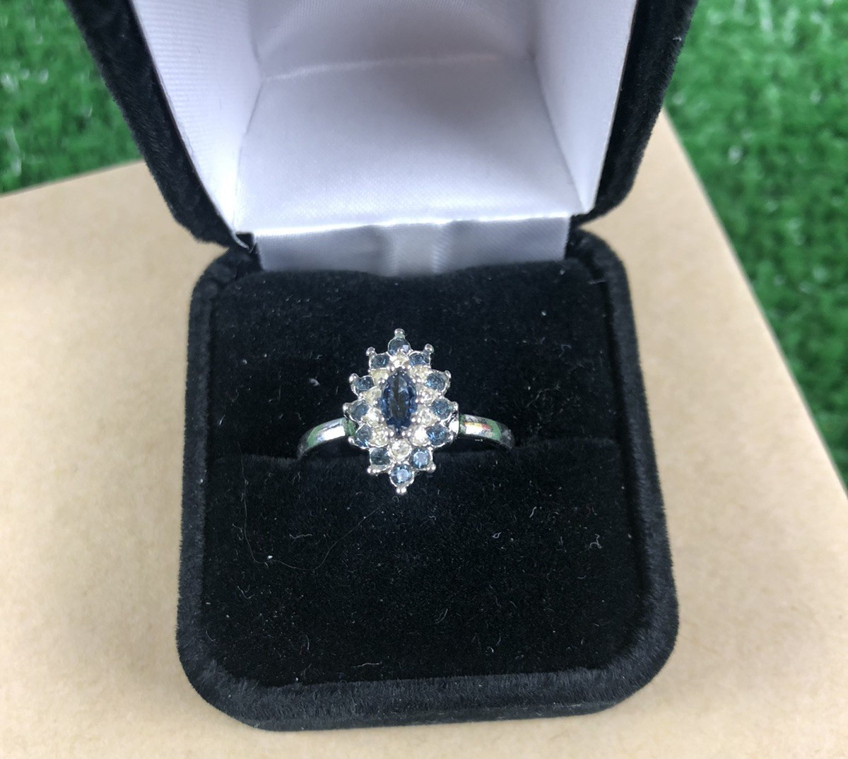 Antique Original Vintage Signed Designer 18k HGE Sapphire Gemstone Estate Ring