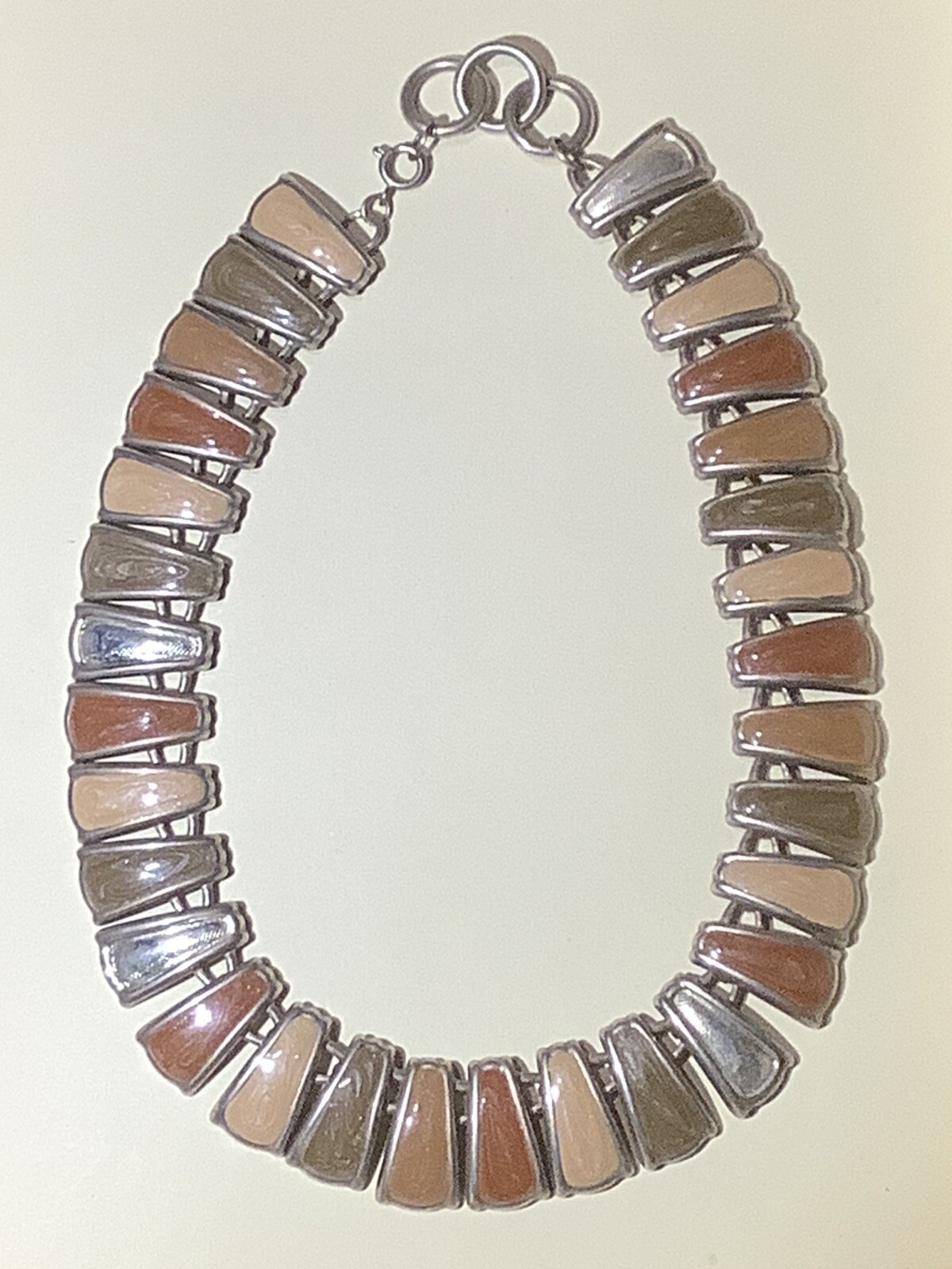 Vintage Tri Tone Brown Enamel & Silver Tone Choker Necklace 45cm Long
