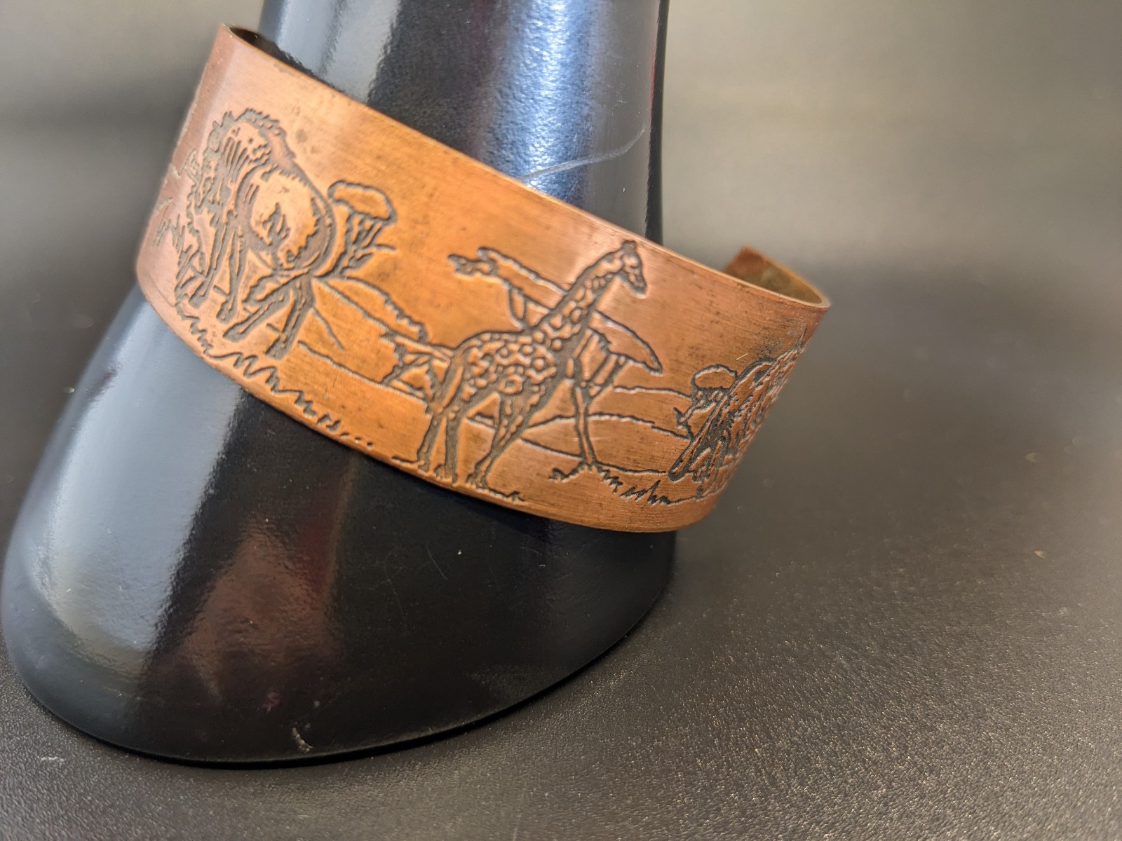 Vintage Safari Animals Engraved Copper Cuff Bracelet