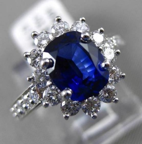 ESTATE 2.41CT DIAMOND & AAA SAPPHIRE PLATINUM DIANA ENGAGEMENT RING E/F VS/VVS