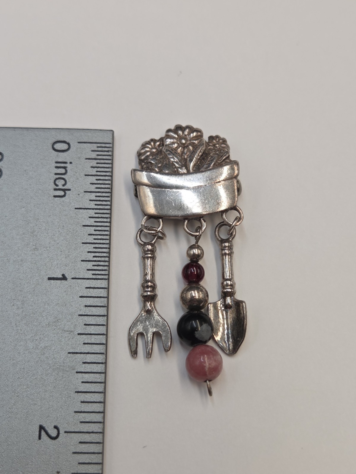 Vintage Sterling Flowerpot Gardening Planter Brooch Pin