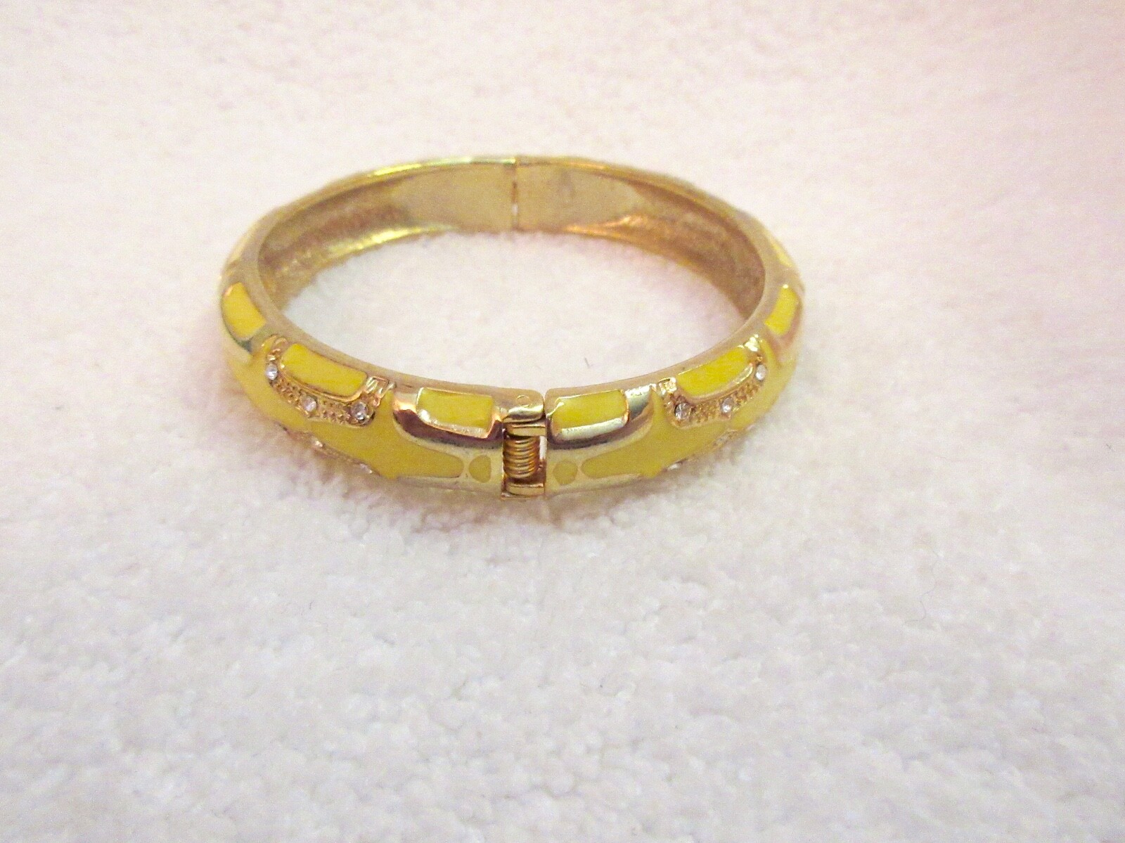 Yellow Enamel Crystal Accent Geo Bangle Bracelet Gold Tone or Plated –Superb!