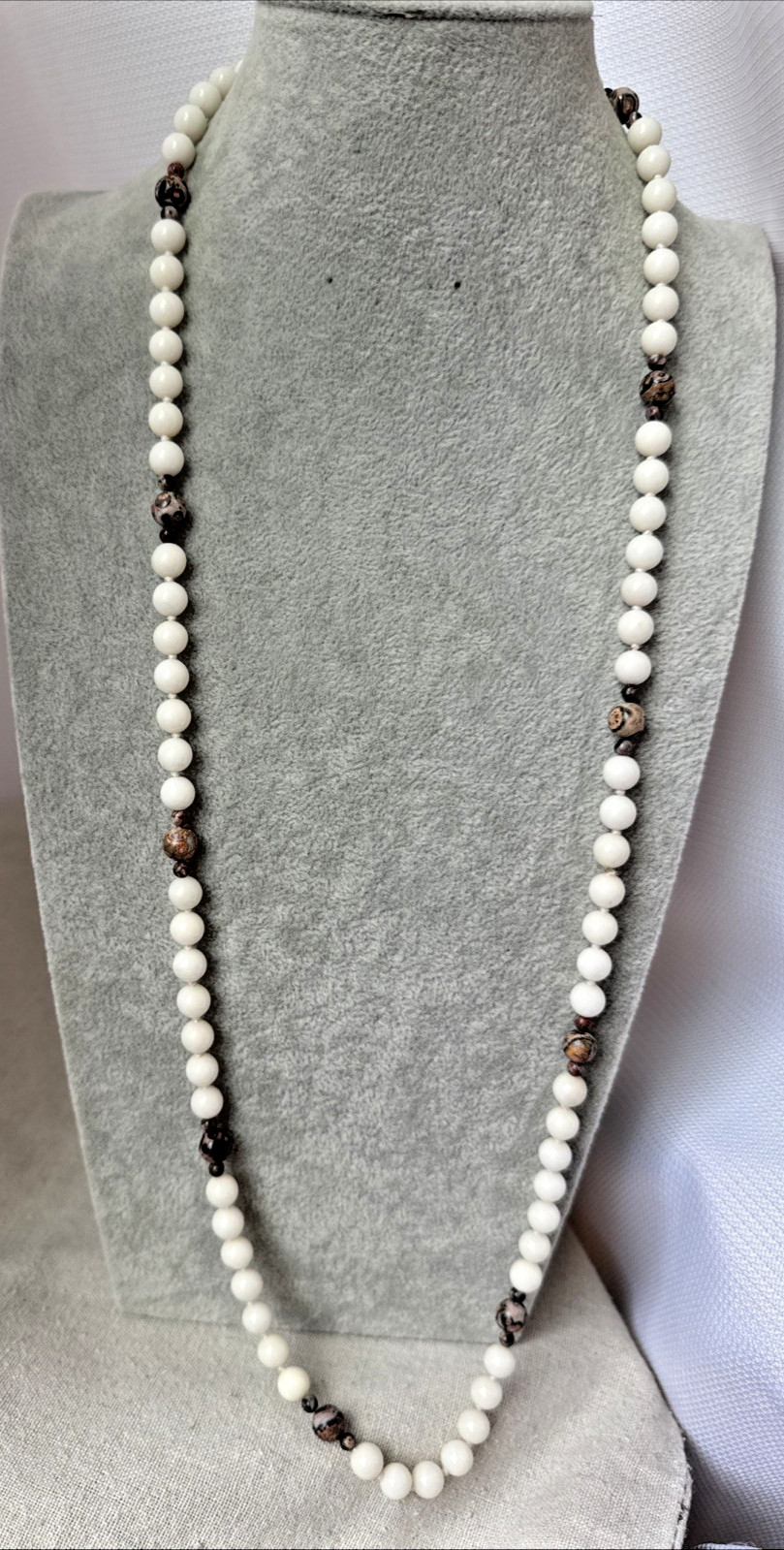 VTG Quartz Agate Jasper polished Crystal Glass Stone Beaded hand knot Necklace