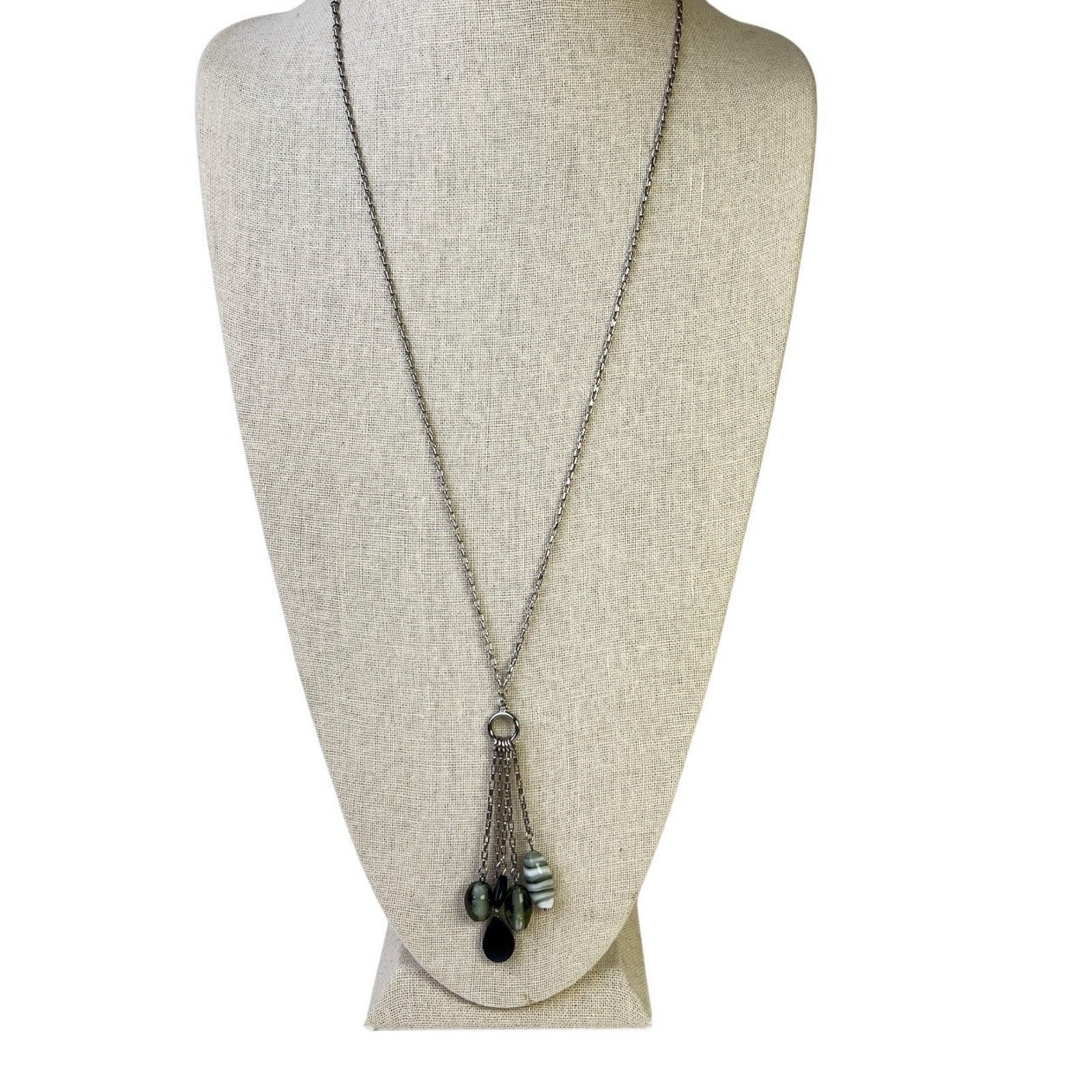 Lia Sophia Y Necklace Myth Dangle Lariat Drop Art Glass Beaded Tassel Fashion
