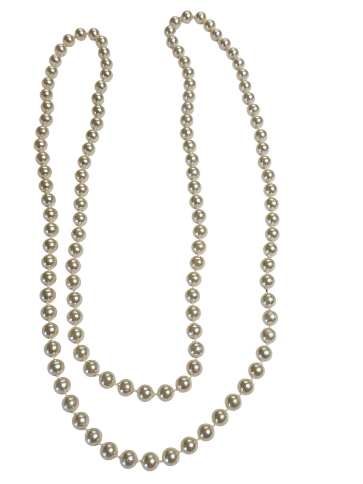 Vintage Plastic Faux Pearl Beaded Necklace 45 inches Long No Clasp