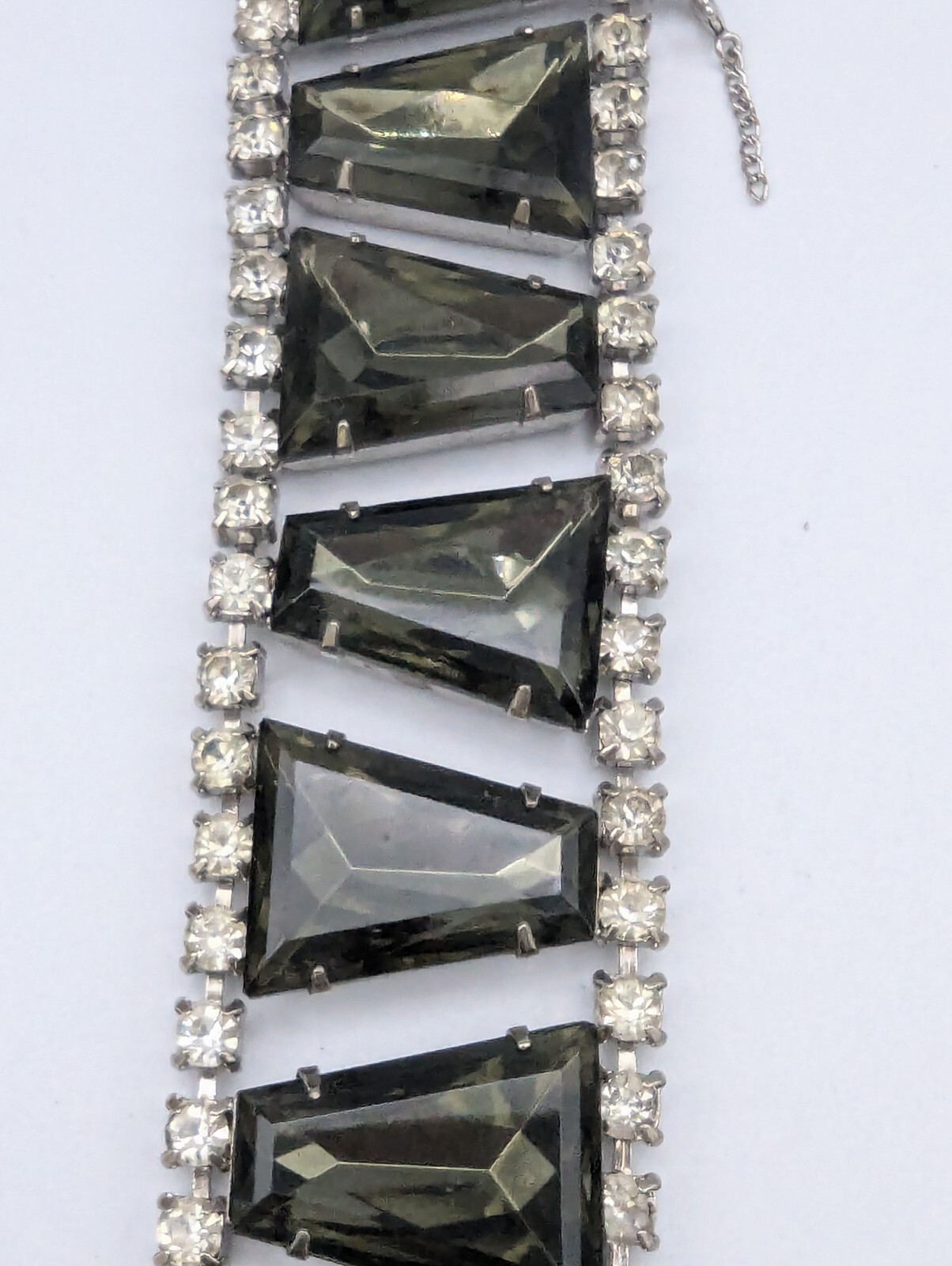 Vintage Wide Smoke Glass Clear Rhinestone Bracelet Repair Repurpose Only