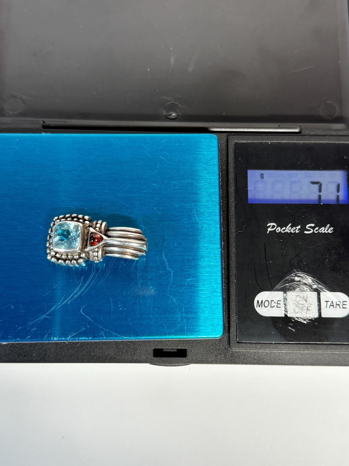 925 Sterling Silver Blue Topaz Garnet Pendant Enhancer Bail Square Bezel Drop