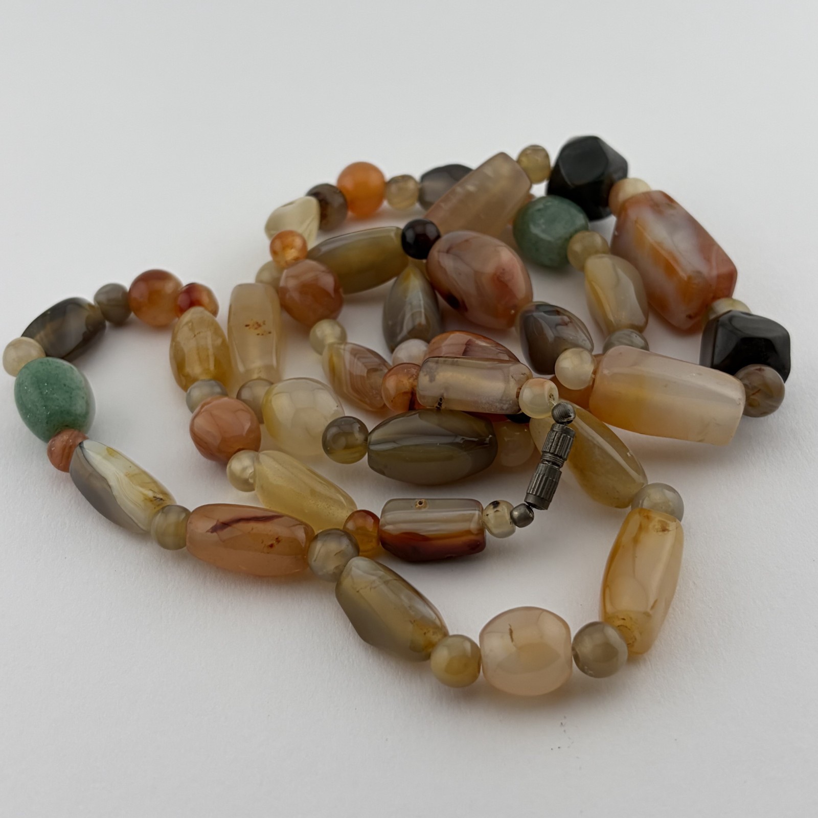Vintage Beggar Beads Mixed Banded Agate Carnelian Stone Necklace Earthy Boho 17″