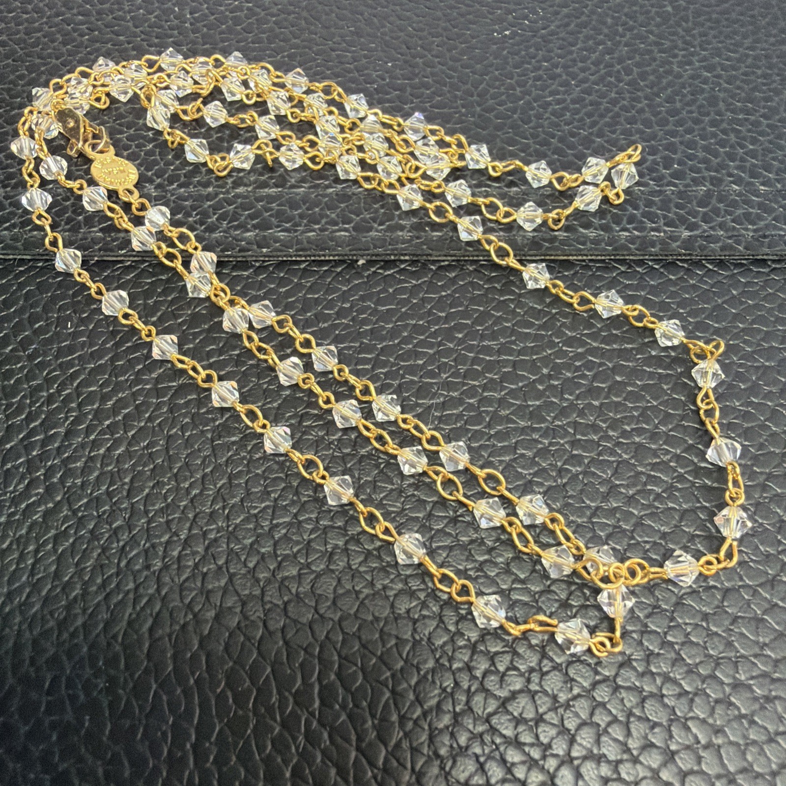 Vintage AUSTRIAN CRYSTAL USA – Gold tone Clear Crystals 35” Necklace