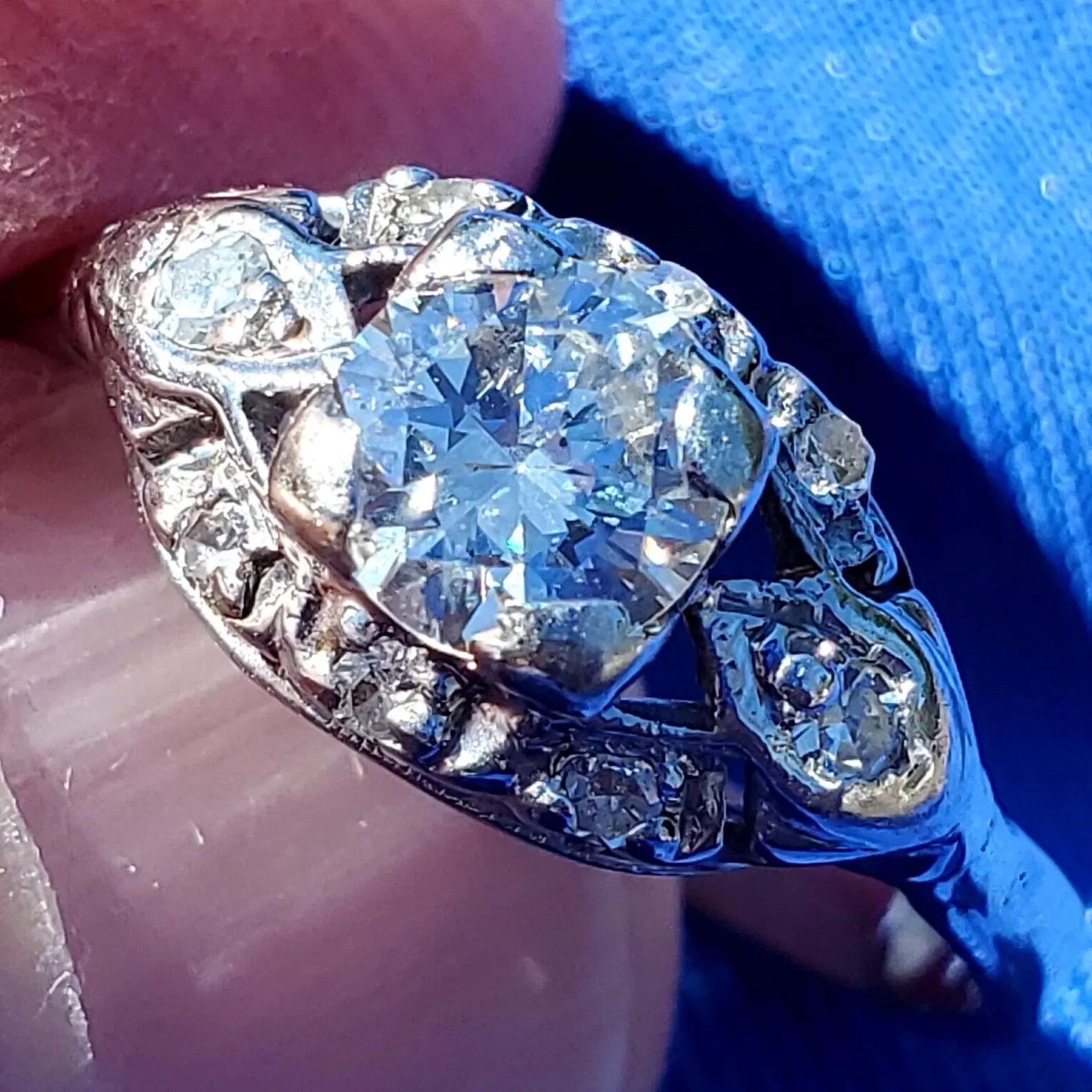 Original EARTH MINED DIAMOND Deco Engagement Ring Antique PLATINUM Solitaire S 8